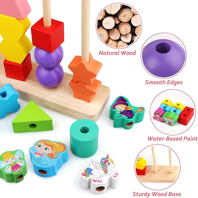 Vinlon Montessori Toys for Toddlers 2 3 4 Years Old -Princess Unicorn Fairy Mermaid Shapes Sorting Stacking Vivid Colors, Early Learning Educational Toys Easter Basket Stuffers Valentine's Day Gift