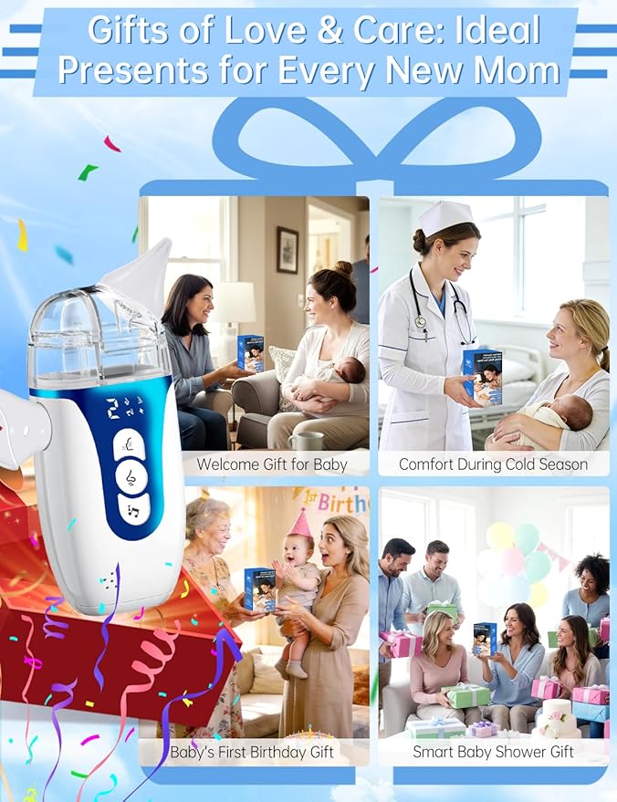Nasal Aspirator for Baby,2-in-1 Smart Electric Nose Sucker, 2026 Upgraded with AI Anti-Backflow Protection,70Kpa Hospital-Grade Suction,15ml Large Capacity,5 Levels,Ultra-Quiet with Music-Dark Blue