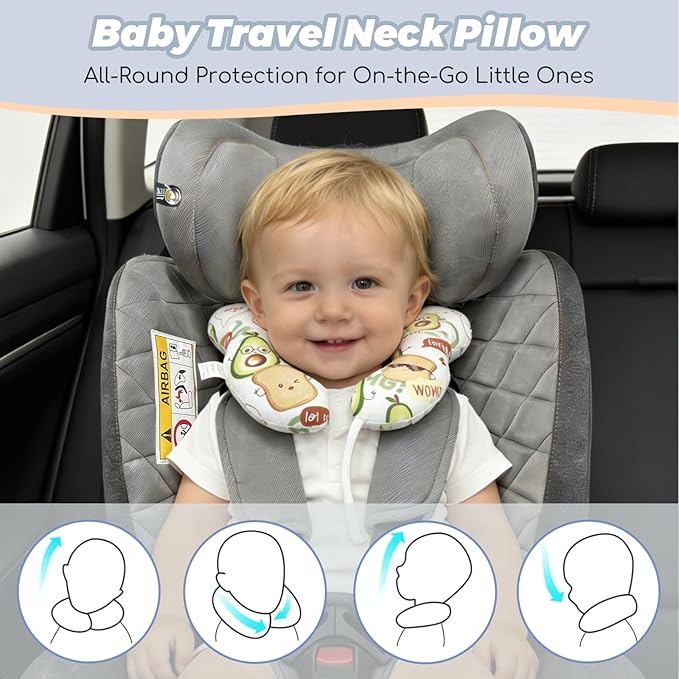 Baby Travel Pillow, U-Shape Pillow for Car Seat, Stroller and Pushchair, Soft Lightweight Baby Travel Accessory (Avocado)