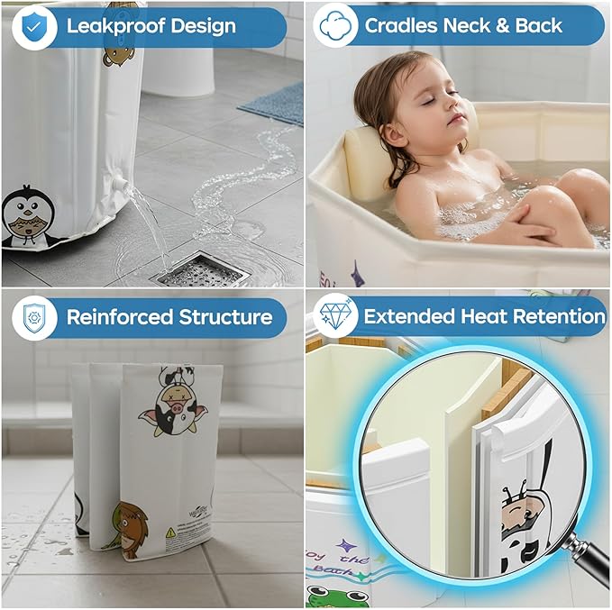WAVYEASE® New Design Portable Bath Tub for Toddlers - Foldable Deep Soak Bathtub for Kids, One-Second Setup, Easy Storage, Lightweight, Travel Essentials for 12-60 Months