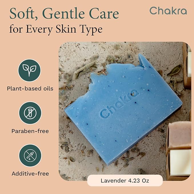 Chakra Lavender Bar Soap - Paraben & Additive Free Handmade Soap Bar for Face, Body and Hands, Gentle Cleansing for Daily Skin Care, 4.23 oz