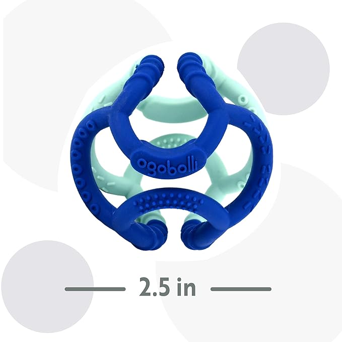 OgoBolli Gummi Teether Ring Textured Sensory Ball Toy for Babies & Toddlers - Stretchy, Soft Non-Toxic Silicone - Boys and Girls Age 6+ Months - Blueberry