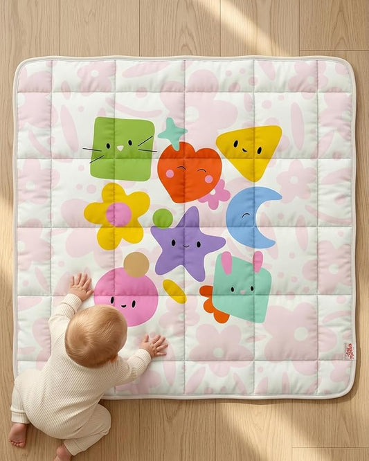 Baby Play Mat, Foldable Play Mats for Floor, 50x50 Inches Crawling Mat for Playpen with Anti-Slip Bottom, Machine Washable, Thicken Padding Foam Playmats for Babies and Toddlers (Pink Floral)