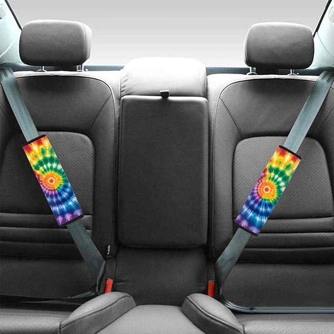 Rainbow Tie Dye Car Seat Belt Cover 2 Pack Seatbelt Shoulder Strap Covers Soft Car Seat Belt Pad Cushion Shoulder Pads for Kids Car Interior Accessories Universal Car Seat Belt Pads Cover