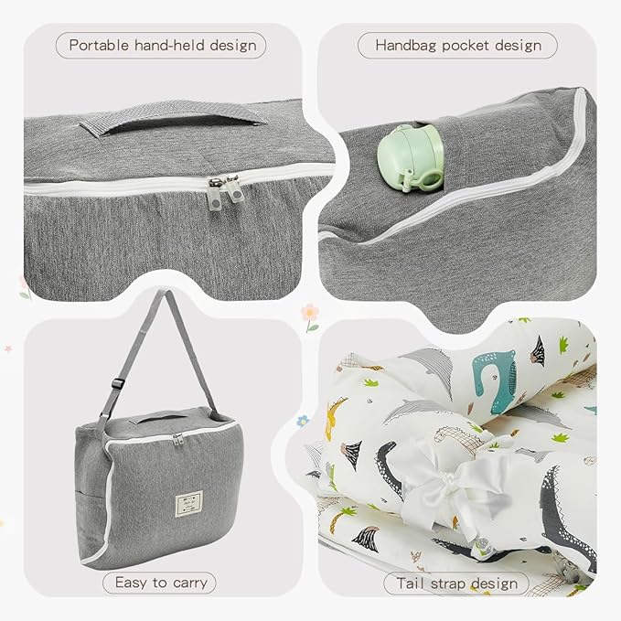 Baby Lounger for Newborn Infant - Ultra Soft Breathable Baby Nest with Ergonomic Womb-Like Design, Adjustable Bumper, Portable Travel Baby Bassinet for Sleep & Rest - Blue Dinosaur