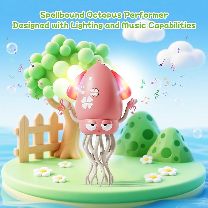 Crawling Dancing Octopus Toy for Kids – Rechargeable Interactive Sensory Toy with LED Lights & Music,Fun Tummy Time Gift for Birthdays & Holidays (Pink)