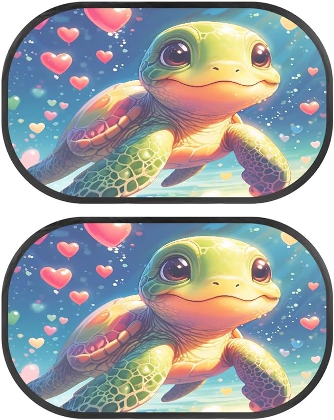 Bulopur Cartoon Turtle 2 Pack Car Window Shades Glare Shield Protection Car Shades Back Windows Baby Universal Car Interior Accessories Car Sun Shade