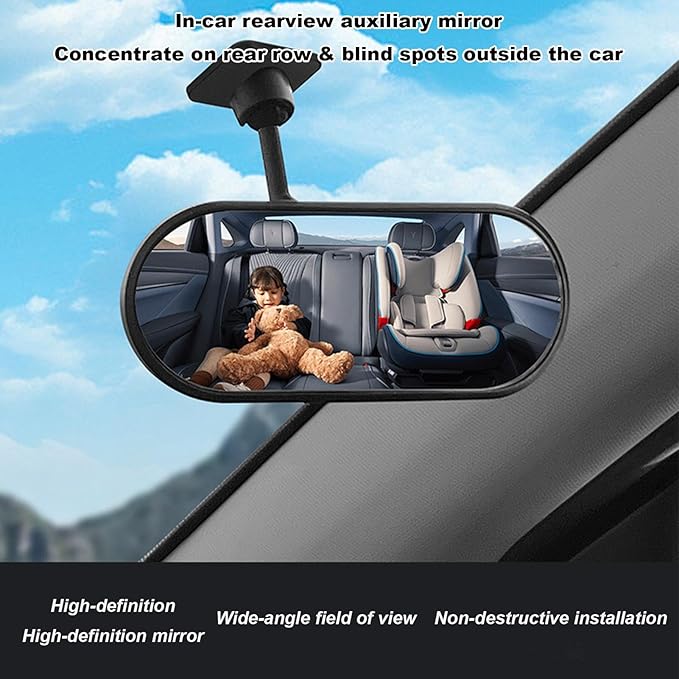 Car Mirror Baby, Rear View Mirror 360° Adjustable, Adhesive Mount Infant Safety, Wide-Angle Shatterproof Backseat Monitor For Kids, Windshield And Dashboard Use