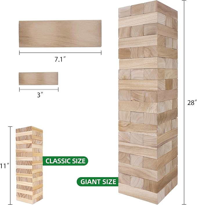 GOTHINK Giant Tumble Tower Game, Large Tumbling Tower Stacking to Over 5 FT 54pcs Wooden Jumbo Blocks for Outside Yard Games with Carry Case Timber Stacking Game Night Toy Gift for Kids Adults Family