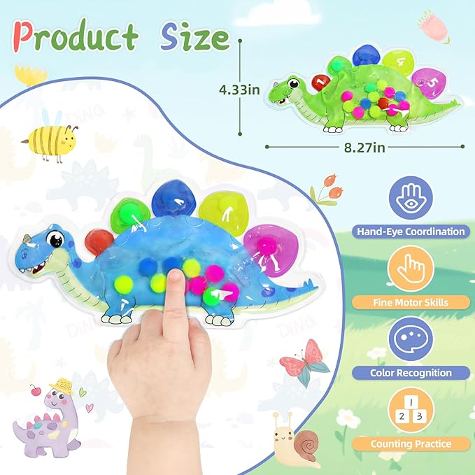 2pcs Dinosaur Color Sorting Sensory Toys, Fine Motor Skills for Toddler 3-5, Montessori Toy Preschool Learning Activities Travel Quiet Fidget Toys for Classroom, Gifts for Kids 3 4 5 Year Old