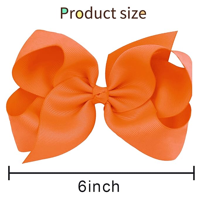 Oaoleer Big Hair Bows for Girls 12 PCS 6" Orange Grosgrain Ribbon Large Boutique Bow Alligator Clips Hair Accessories for Toddlers Little Girls Kids