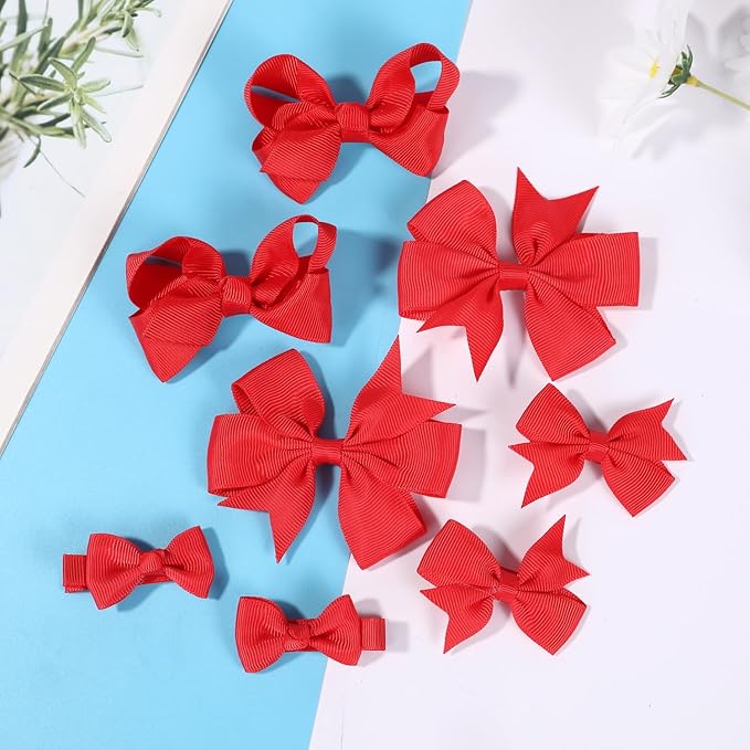 School Hair Accessories Set 14 Pcs Uniform Hair Bow Headband Clips Hair Ties Curly Korker Bows for Little Toddler School Girls (Red Black)