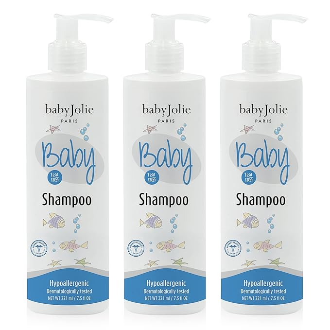 Baby Jolie Baby Shampoo – Tear-Free Gentle Shampoo for Babies & Kids, Hypoallergenic, Sensitive Scalp Care, Daily Use, 3 Pack (7.5oz / 221ml Each)