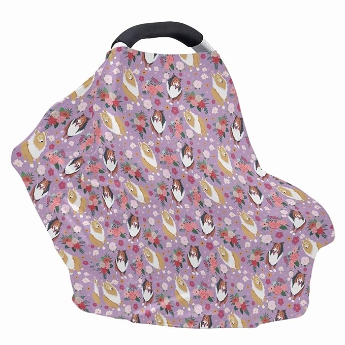 AFPANQZ Flower Dog Pattern Baby Car Seat Cover Stretchy Nursing Breastfeeding Covers Shopping Cart High Chair Stroller Covers Infinity Scarf Sunshade Car Seat Canopies