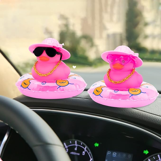 wonuu Car Accessories Rubber Ducks Dashboard Decorations Rubber Duck Pink Accessories Dashboard Duck Car Decorations Car Ducks for Dashboard Car Duck Car Dashboard Decorations, heart-butterfly