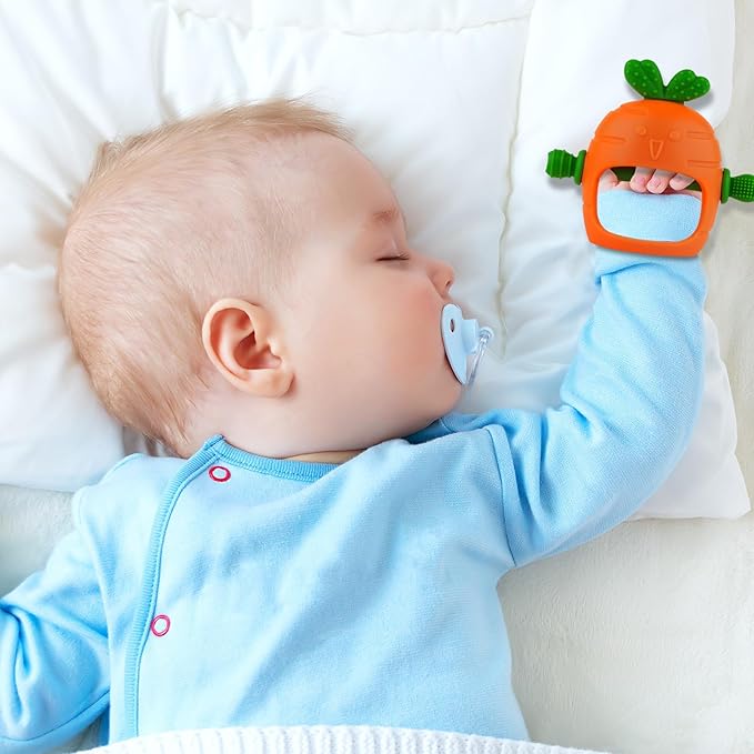 Chuya Silicone Baby Teething Toys Teether for Babies 0-24 Months Carrot Hand Teethers Teething Relief Sore Gums Baby Toys for Infants