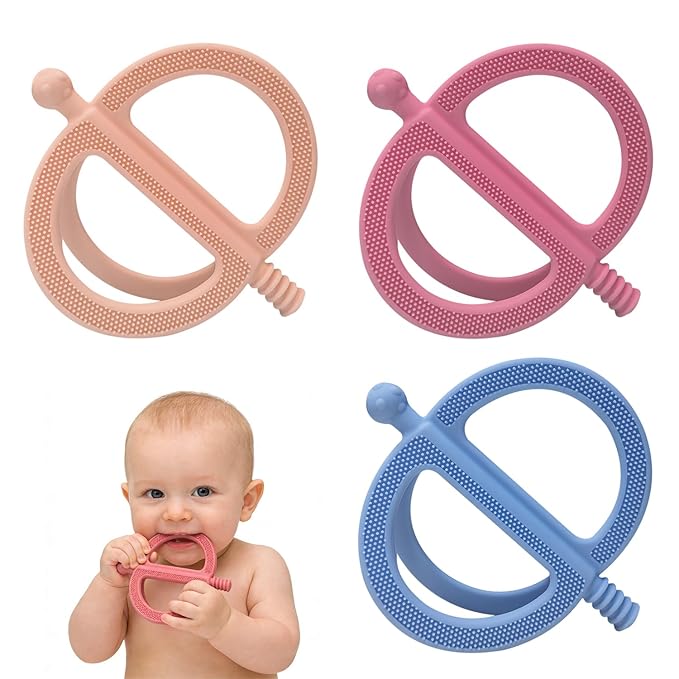 3 Pack Baby Teething Toys - Silicone Baby No-Drop Sensory Teether Toy Wrist Hand Teethers for Teething Relief, Food-Grade Newborn Essentials Chew Toys for Sucking Needs 0-12 Months