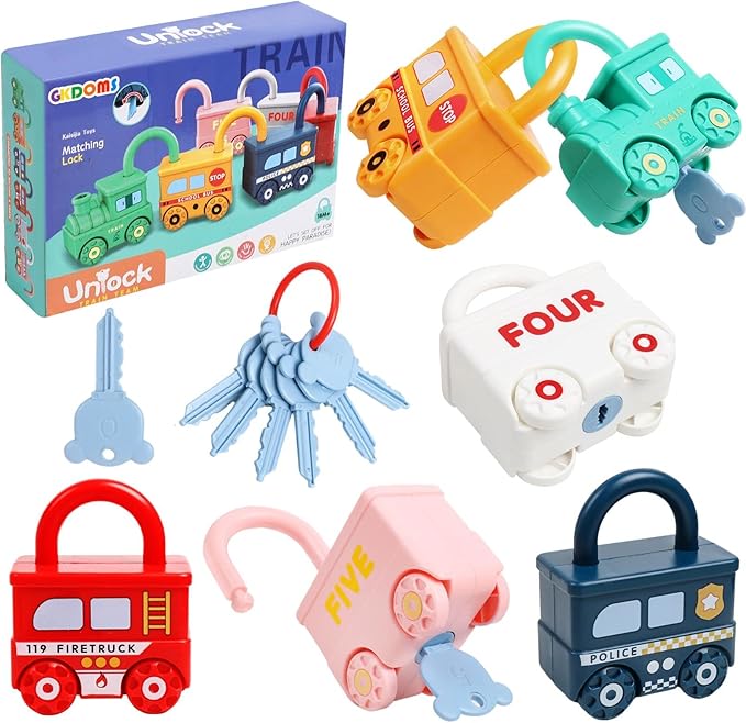Montessori Learning Toys Sorting & Matching Locks and Keys Toddlers Sensory Car Activity Fine Motor Toy, Birthday Party Favors Thank You Exchange Gifts Back to School Stuffers for Kids Age 2-5 Years