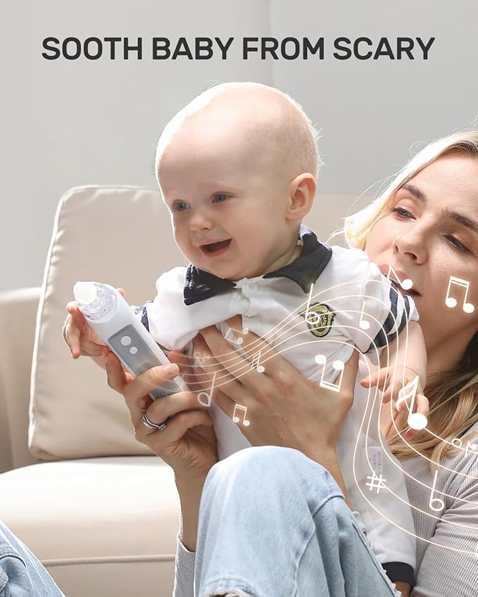 HEYVALUE Nasal Aspirator for Baby, Electric Baby Nose Sucker, Automatic Nose Cleaner with 3 Silicone Tips, Adjustable Suction Level and Music Soothing Function