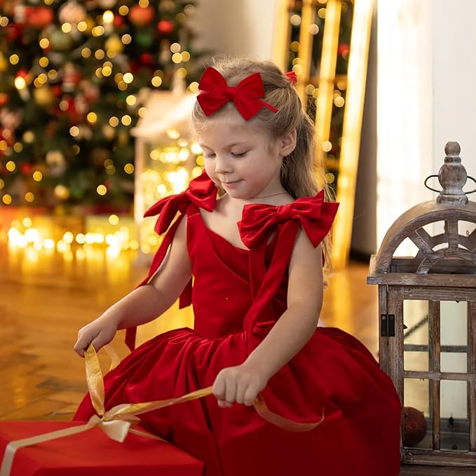 Christmas Baby Bows Handmade Velvet Headbands Tied Bow Elastic Nylon Hair Accessories for Baby Girls Newborn Infant 2 Pcs Christmas Gift Red Green