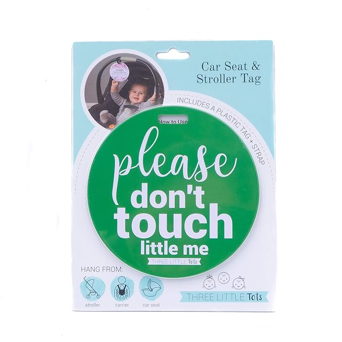 Three Little Tots Two Pack - Green Please Don't Touch Little Me Baby Car Seat and Stroller Signs - CPSIA Safety Tested