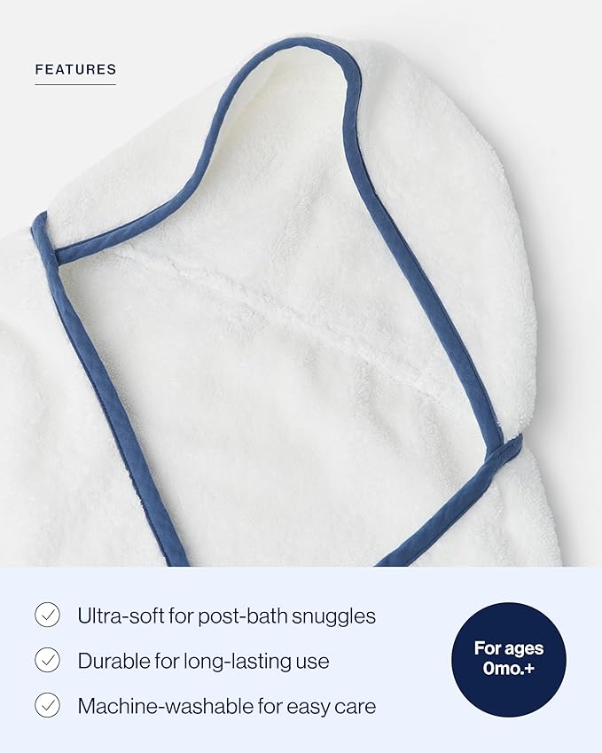 Lalo The Hooded Towel - 100% Organic Cotton, Soft on Sensitive Skin, Cozy & Absorbent, Machine Washable Baby Hooded Bath Towel - Blueberry
