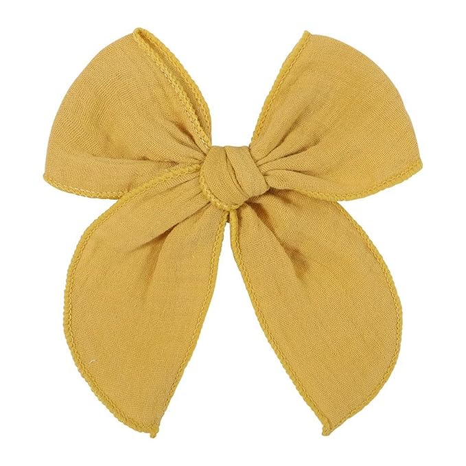 5.5 Inch Yellow Fable Hair Bow: Handmade Linen Cotton Hair Clip for Girls - 1 PCS