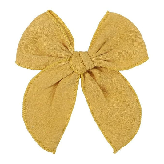 5.5 Inch Yellow Fable Hair Bow: Handmade Linen Cotton Hair Clip for Girls - 1 PCS