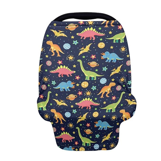 GIFTPUZZ Dinosaur Stretchy Car Seat Cover for Babies, Nursing Cover Breastfeeding Cover, Soft Breathable Infant Carseat Canopy Sunshade, Shopping Cart/High Chair/Stroller Covers