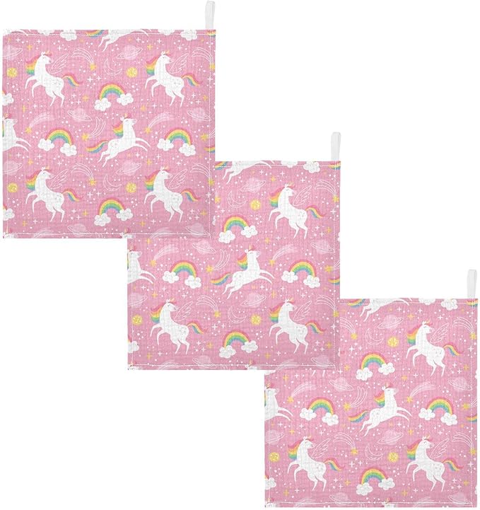vvfelixl White Unicorn Rainbow Star Baby Burp Cloths Baby Muslin Washcloths for Boys Girls Cotton Baby Face Towel for Newborn Infants Soft and Absorbent 11.8 X 11.8 in, 5 Pack