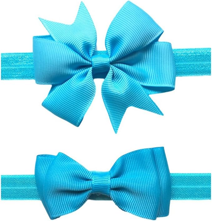 2pc/Set Baby Girls Grosgrain Ribbon Hairband Set Ribbon Bows Hair Tie Headband JB10