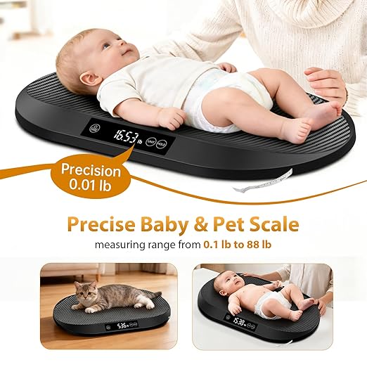 Baby Scale, 88lb Max / 0.1oz Accuracy Baby Scales for Weighing with Auto Hold & Tare, Built-in 60" Tape, 5 Weight Units, Multifunctional Weight Scale for Infant, Cat, Puppy, Small Pet