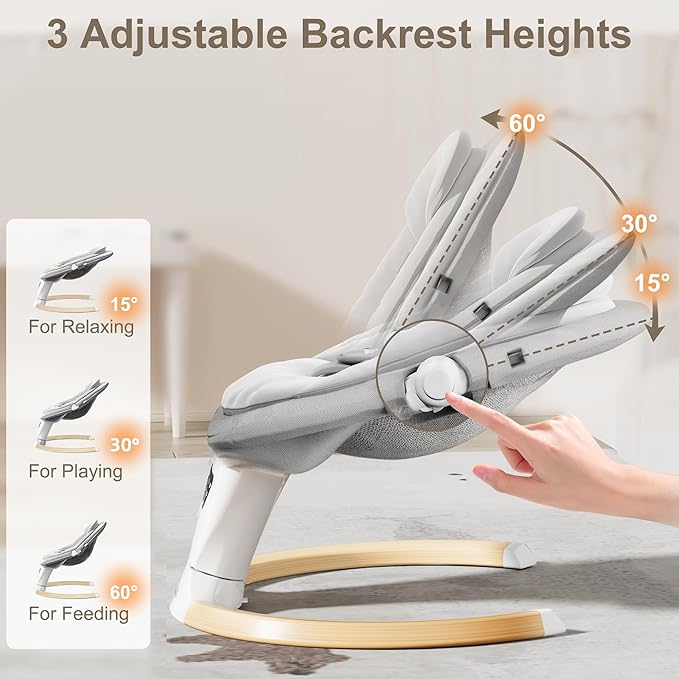 Baby Swings for Infants, Portable Infant Swing with 5-Speeds, 3-Adjustable Height, 3 Timer & 12 Lullabies, Mutil-Function Electric Swing for Baby, Indoor & Outdoor Use (Gray)