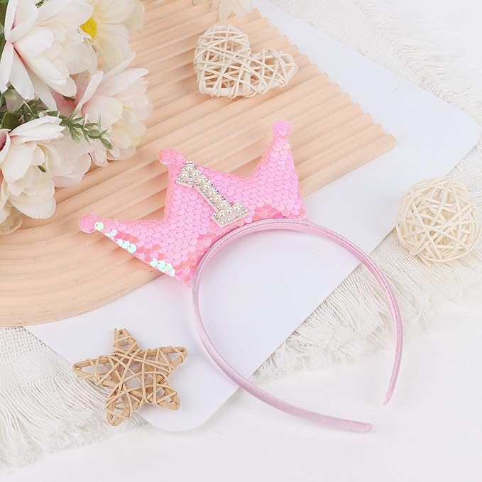 Pink Glitter 1st Birthday Girl Headband, Elastic Comfortable, Perfect for 1 Year Olds, Ideal Gift