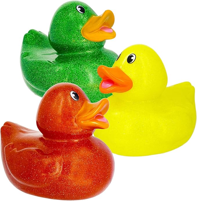 The Dreidel Company Giant Glitter Rubber Duck Toy with Sound Assortment Duckies for Kids, Bath Birthday Gifts Baby Showers Summer Beach and Pool Activity, 6" Inch (3-Pack)