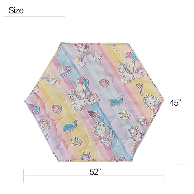 Hexagon Baby Play Mat for Floor,45"×52" Thicken Ultra Soft Playmat fits Regalo Portable Play Yard 48 Inch and Hiccapop 53" PlayPod Playpen,6 Panel Playpen Mat Non-Slip Baby Crawling Mat(Unicorn)