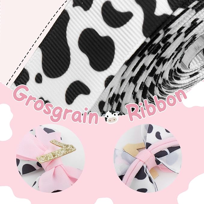 YanJie 4'' Baby Girl Birthday Hair Bow for 1 Year Old Newborns Glitter Cow Print Infant Headbands Sprinkle First Birthday Hair Accessories Pink Bows