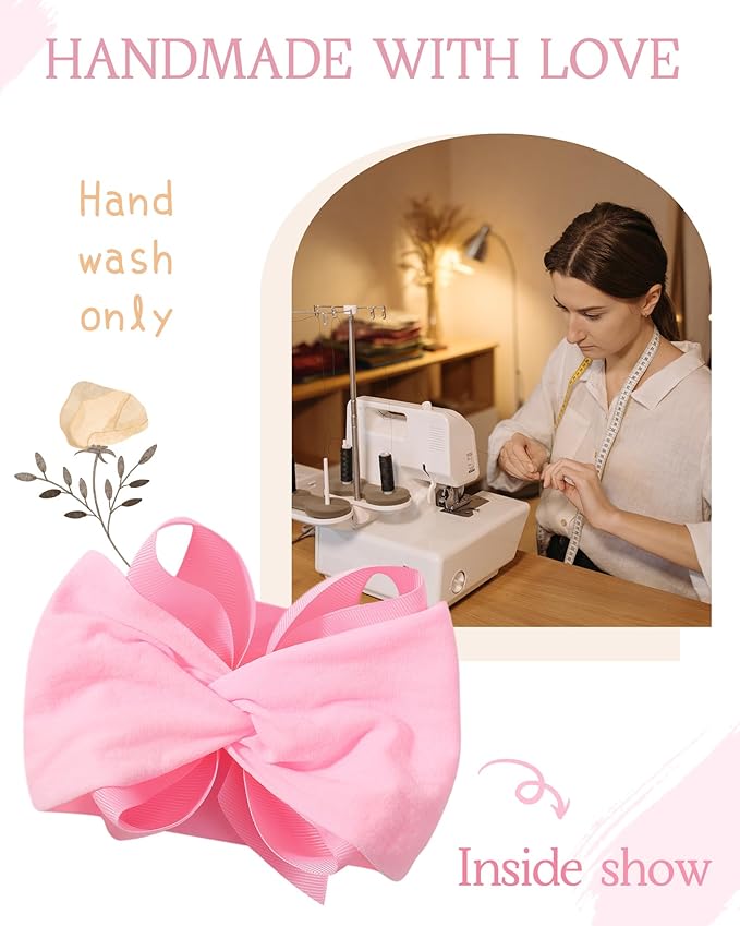 doboi 6PCS Baby Girl Bows Big Baby Headbands Ribbon Bow Nylon Headbands Hair Accessories Baby Bows for Baby Girls Infant Newborn Toddler-PINK