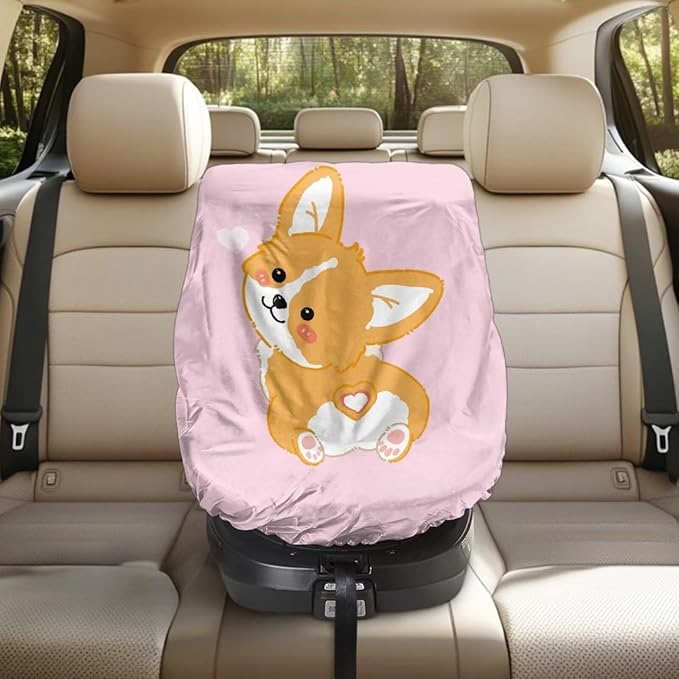 Dog Print Car Seat Cover Baby Car Seat Sun Shade Cover with Elastic Band, Elastic Style, Keep Baby Cool and Child Safety for Travel