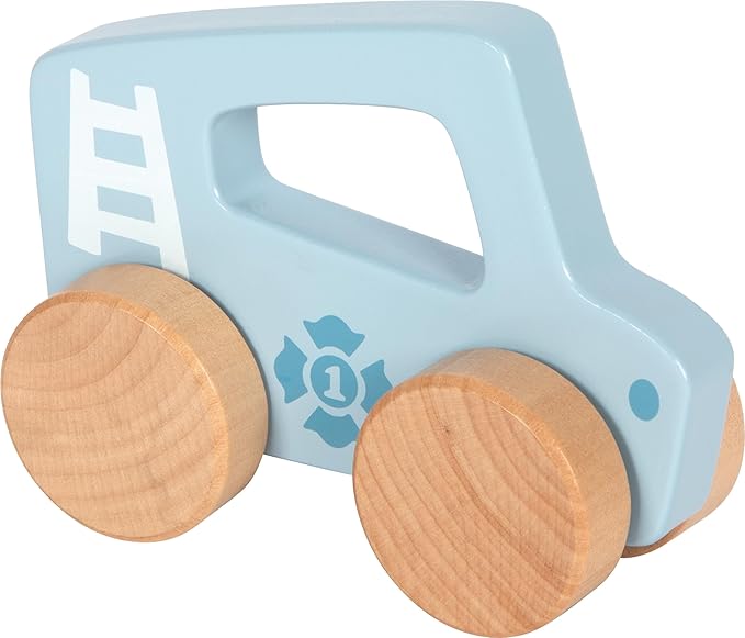 small foot Push Car Blue Wood 2-in-1 Gripping Toy & Toy Vehicle, Motor Skills Toy for Toddlers from 6 Months and up, 12710