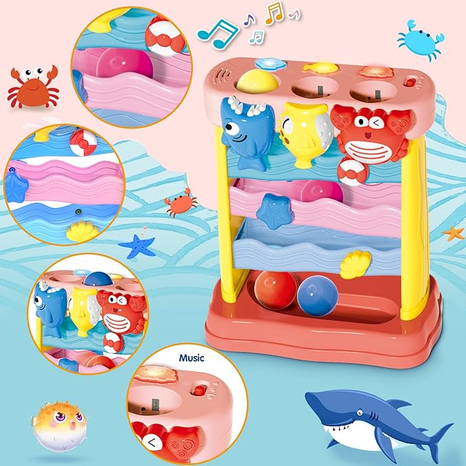 AuroTops Pound A Ball Toys for 1 2 3 Years Old Girls, Toddler Musical Montessori Toy for 6-12-18-24 Months, Interactive Toys with Light & Sound,Christmas Birthday Gifts for Baby Age 1-2 Years Old