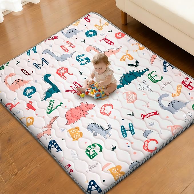 Wirhao Baby Play Mat for Floor, 50'' x 50'' Thicken Foam Soft Padded Mat for Baby, Playpen Mat for Toddlers Infant Kids, Machine Washable, Non-Slip Bottom Safe for Crawling (Dinosaur)