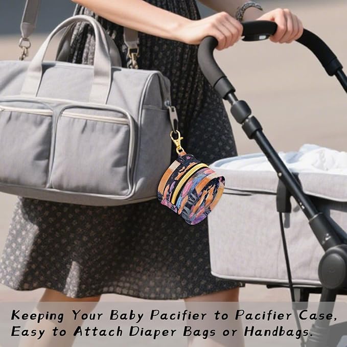 Pacifier Holder with Clip Pacifier Case for Diaper Bag Round Baby Pacifier Pouch Box Bag Portable Foxes Carnations Colorful