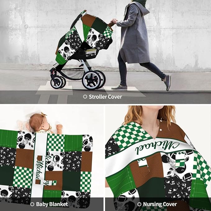 Personalized Baby Car Seat Canopy for Babies, Custom Name Car Seat Covers for Boys and Girls, Opening Minky Nursing Breastfeeding Cover for Infant, Carseat Canopies for Newborn (Farm Rugby)