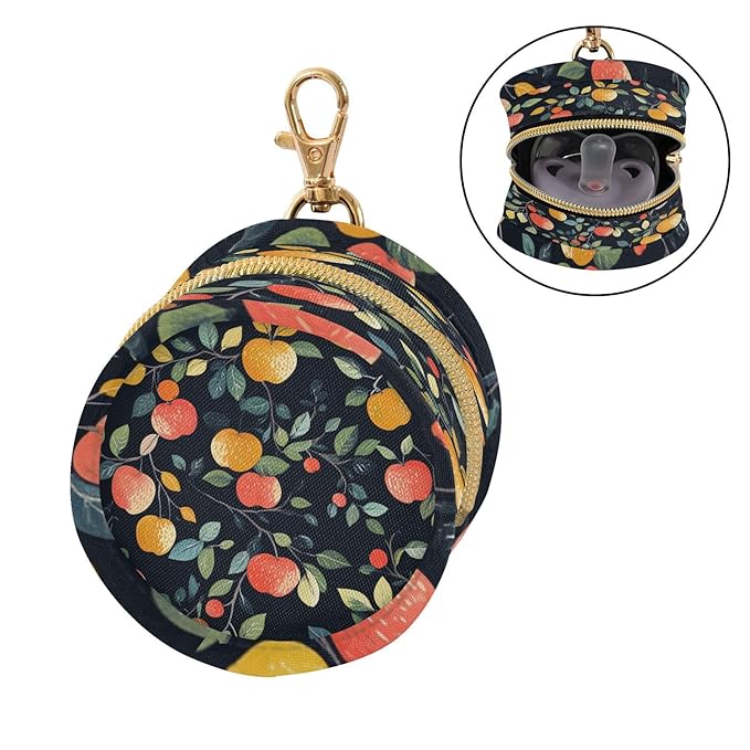 Pacifier Holder with Clip Pacifier Case for Diaper Bag Round Baby Pacifier Pouch Box Bag Portable Red and Yellow Apples Leaves