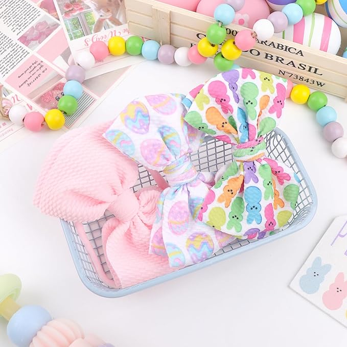 YanJie Easter Bows for Baby Girls Rabbit Egg Bow for Newborn Infant Easter Bunny Ears Hairbands Nylon Pink Bow Headband Easter Hair Accessories Gift