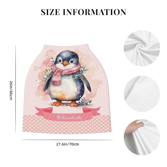 Personalized Penguin Baby Car Seat Cover with Name,Multi-Use Canopy for Nursing, Strollers,Shopping Carts,Customized Breastfeeding Cover, Full Privacy,Infant Stroller Cover