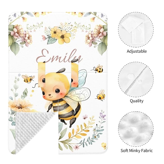 Personalized Winter Carseat Cover for Baby Custom Name Car Seat Canopy for Newborn Baby Boys Girls 2 in 1 Mom Nursing Breastfeeding Covers Bee Minky Baby Carrier Stroller Covers