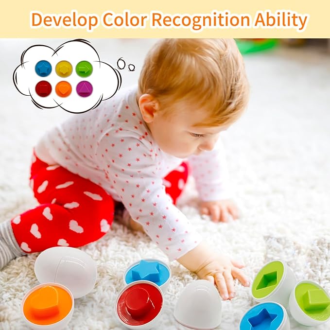 12 Pcs Plastic Easter Eggs Toys for Toddlers 1-3, Shape Sorter Puzzle Montessori Toys Color Matching Game Learning Activities Baby Easter Basket Stuffers Gifts for Kids 1 2 3 Year Old Girl Boy
