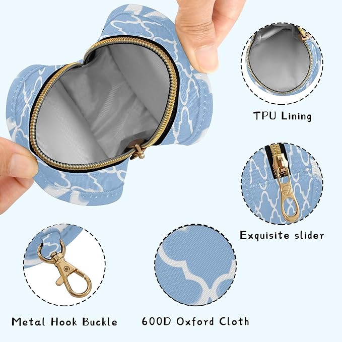 Pacifier Holder with Clip Pacifier Case for Diaper Bag Round Baby Pacifier Pouch Box Bag Portable Blue Cute Quatrefoil